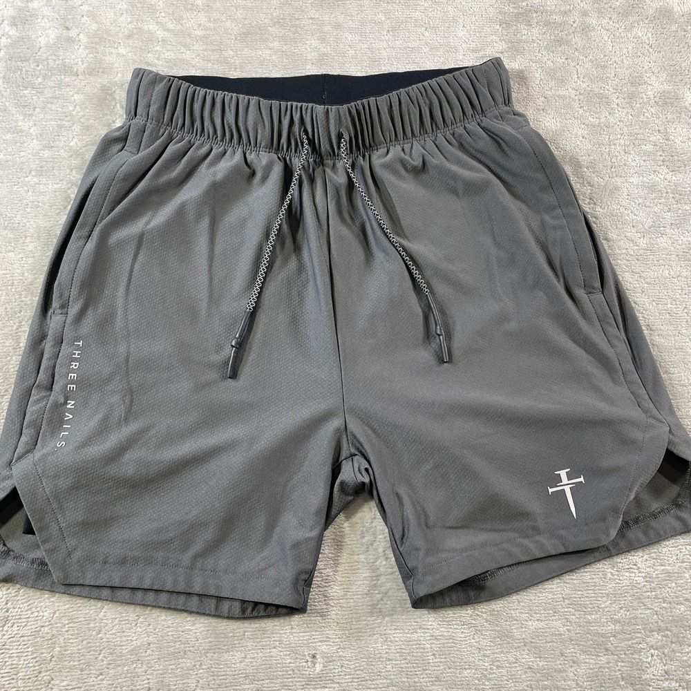 Three Nails Lined Shorts Mens Small Gray Compression Active Running Workout